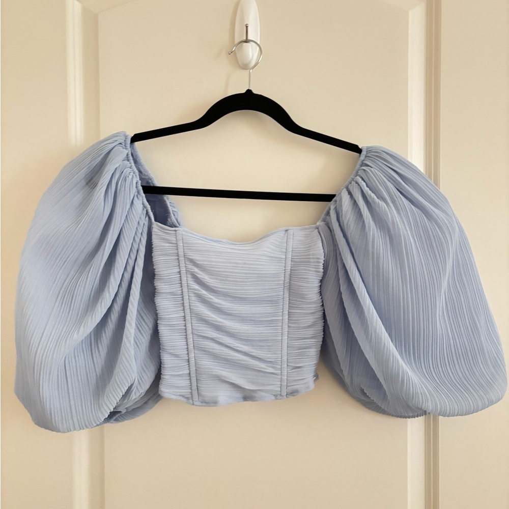 Zara Light Blue Puff Sleeve Blouse